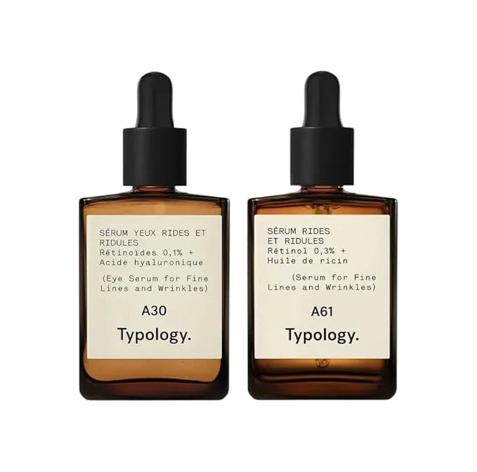 Typology Night Duo for Fine Lines and Wrinkles, Eye Serum A30 with Retinoids 0.1% and Hyaluronic Acid, Face Serum A61 with Retinol 0.3% and Castor Oil Main image